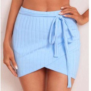 SHEIN Tie Waist Rib-Knit Bodycon Skirt Baby Blue Size S